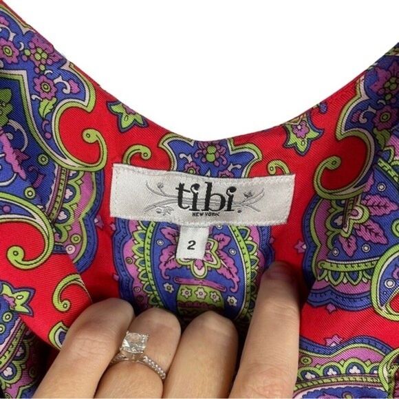 Silk Boho Dress Red Paisley Print Size 2 - Picture 4 of 12